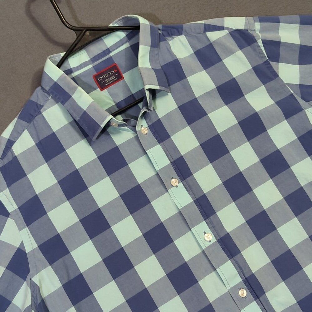 UNTUCKit Shirt Men's XXL Blue Plaid Cotton Short Sleeve Button Up